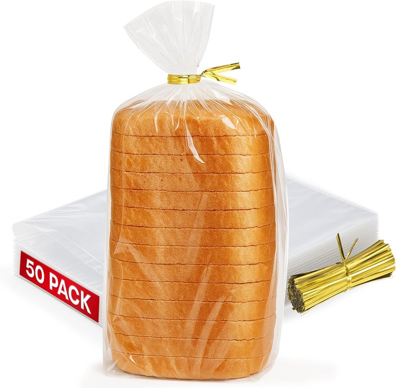 volila Reusable Plastic Bread Bags - 50 Pack Clear Loaf Bags for Homemade Bread - Perfect for Baked Goods Storage - Image 1